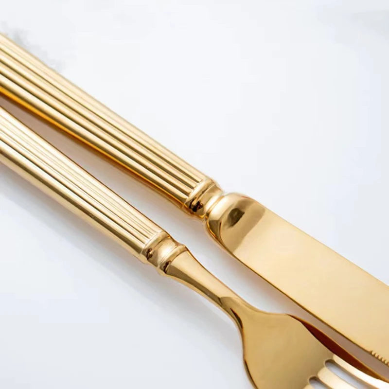 Europe Silver Luxury 18/10 Stainless Steel Roman Column Cutlery Set