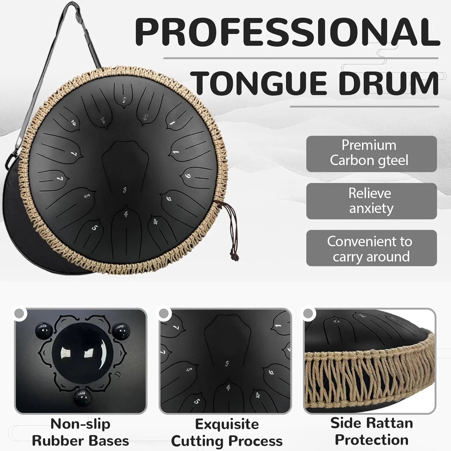 Hluru 13-inch Steel Tongue Drum - 15 Notes D Tone Glucophone Ethereal Percussion