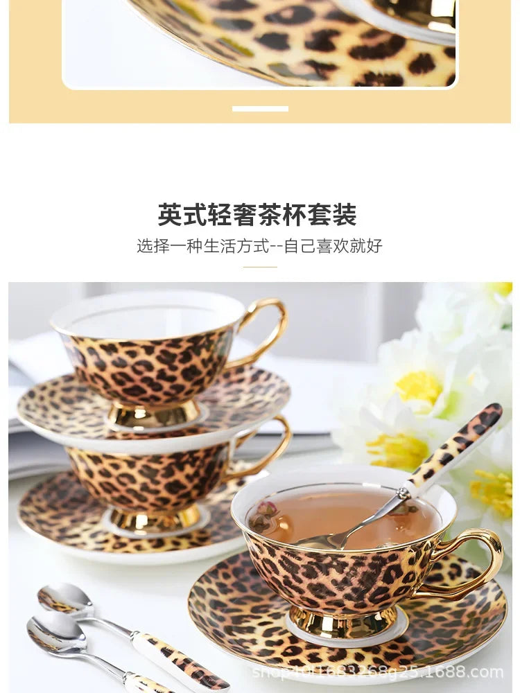 Retro Leopard Bone China Coffee & Tea Set | Luxury Tableware