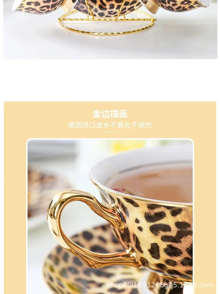 Retro Leopard Bone China Coffee & Tea Set | Luxury Tableware