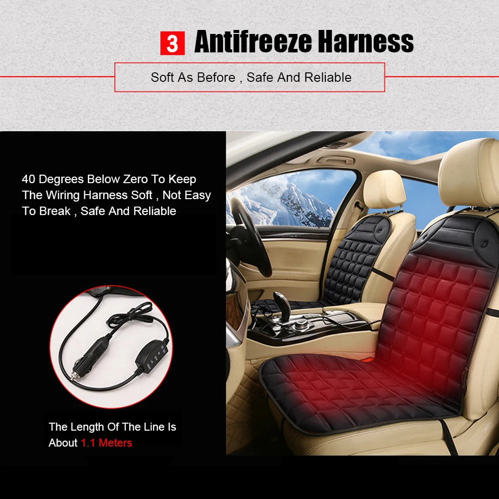 12V Universal Heated Car Seat Cushion Cover – Instant Winter Warmth