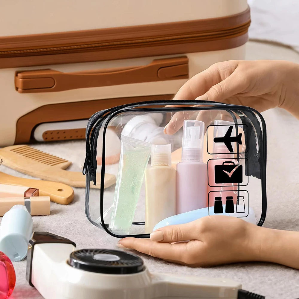 Vabena 3 Pcs Clear Travel Toiletry Bags - Airport Compliant Cosmetic Pouches