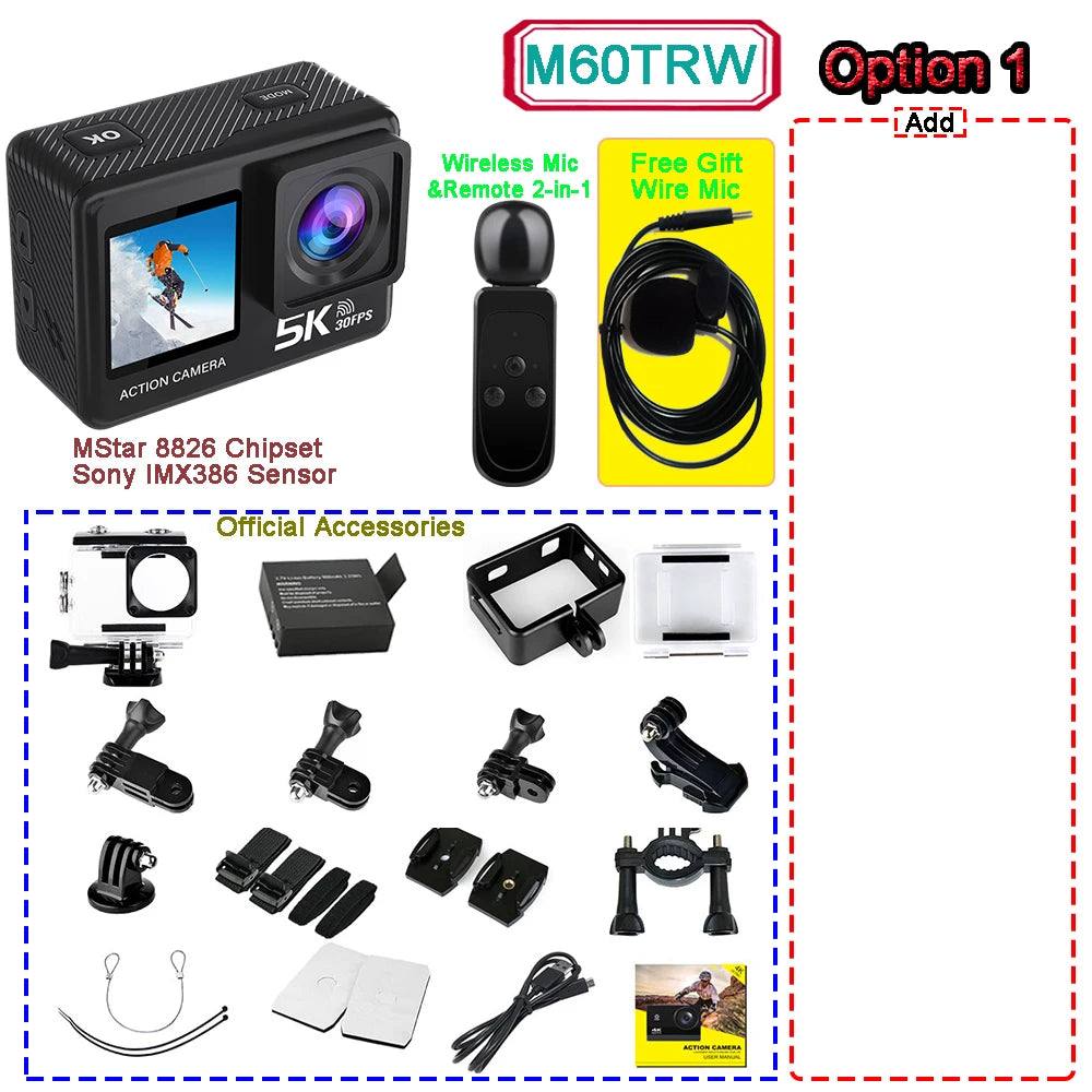 Sony IMX576 5K 4K 60FPS Waterproof 48MP Wi-Fi Action Camera for Adventure