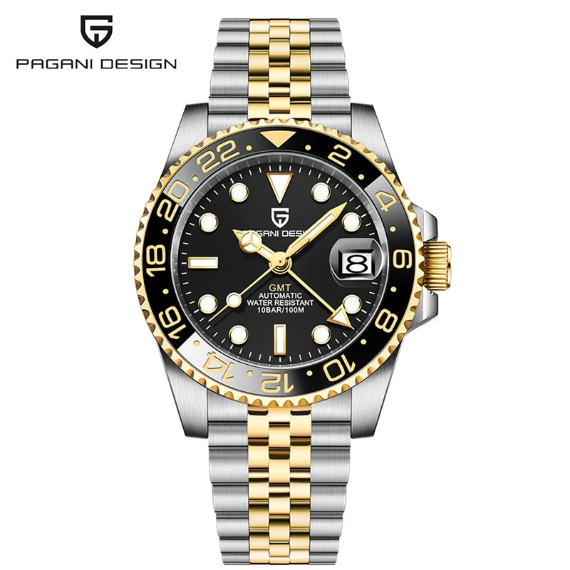 PAGANI DESIGN PD-1662 Luxury GMT Mechanical Watch - Sapphire, Steel, 100M Waterproof