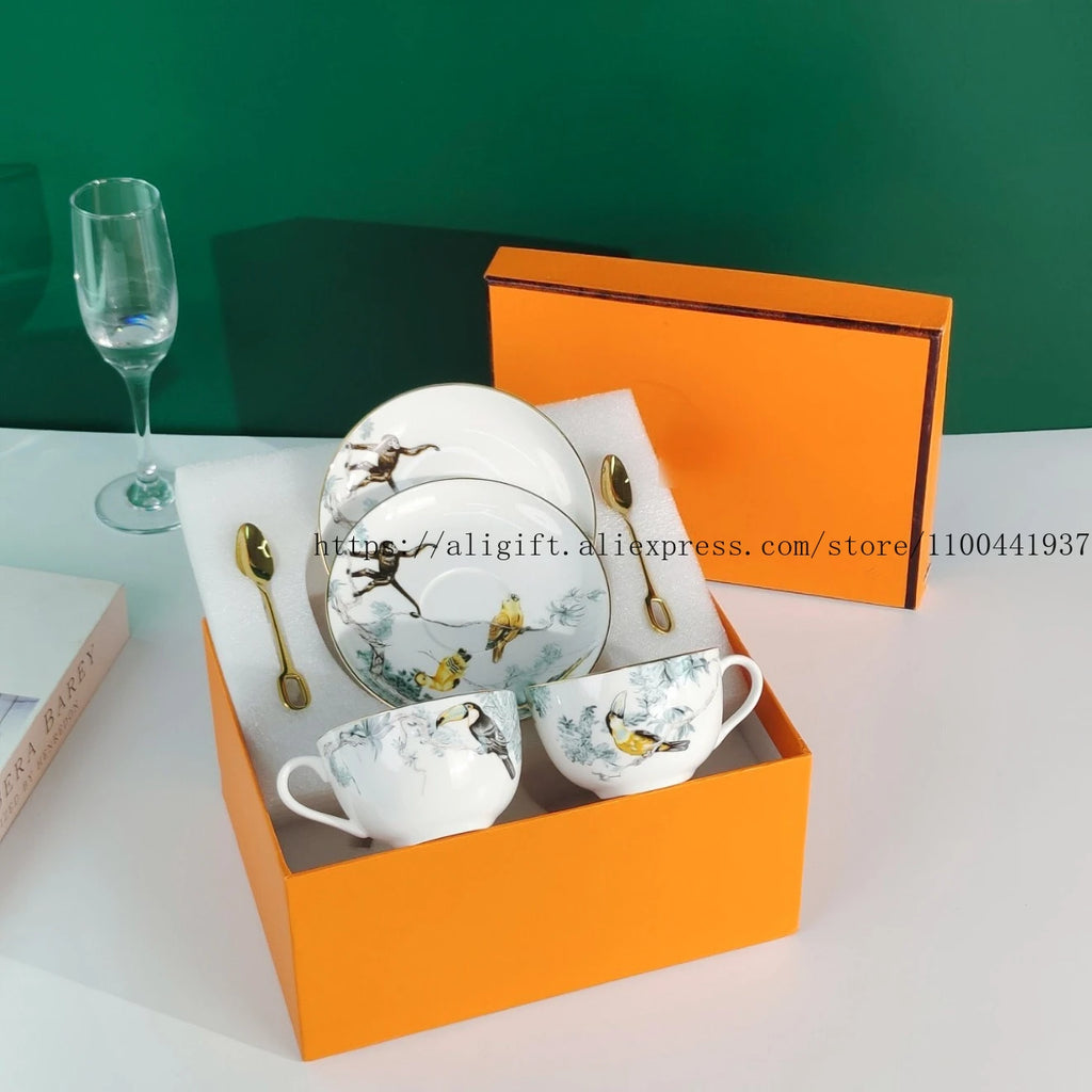 Jungle Floral Bone China Coffee Set | Elegant Tableware & Home Decor