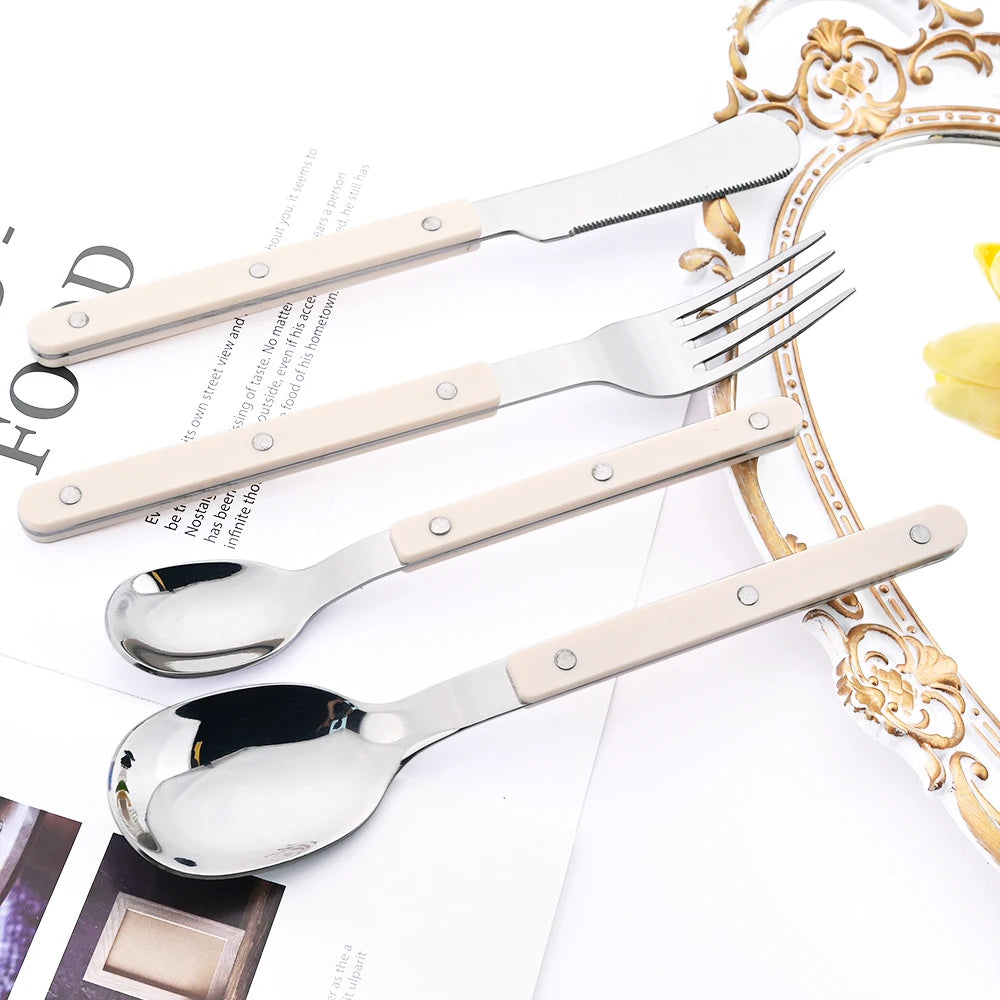 Elegant Beige Silver Cutlery Set | Premium Dining Tableware