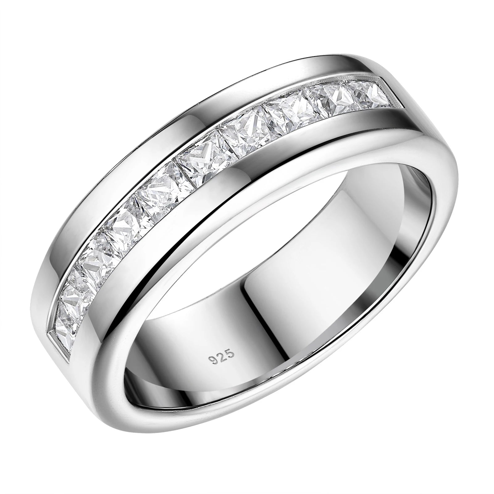 Newshe Men's Half Eternity Moissanite Wedding Band