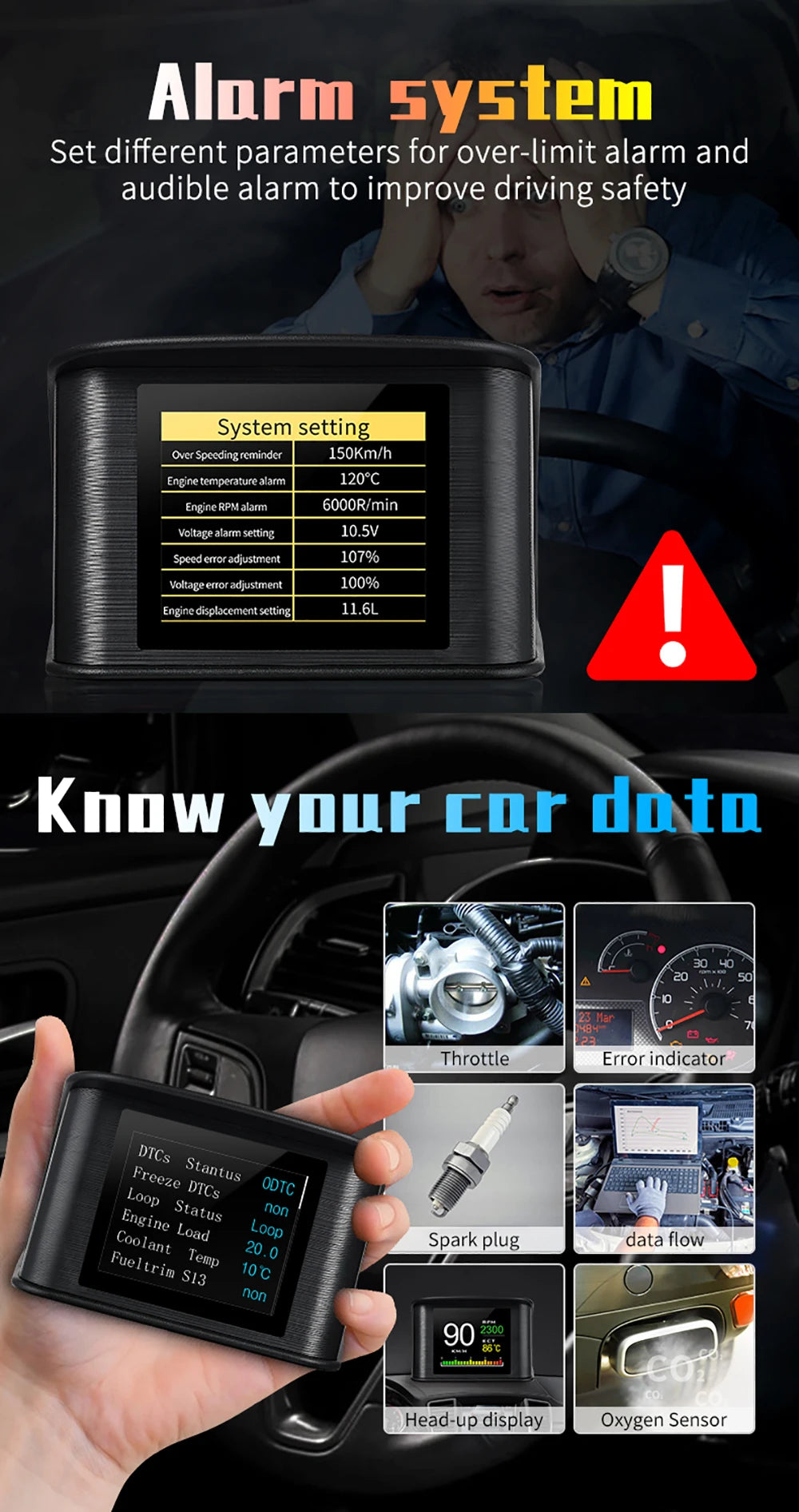 P10 PRO OBD2 Head Up Display - Smart Digital Meter Speedometer