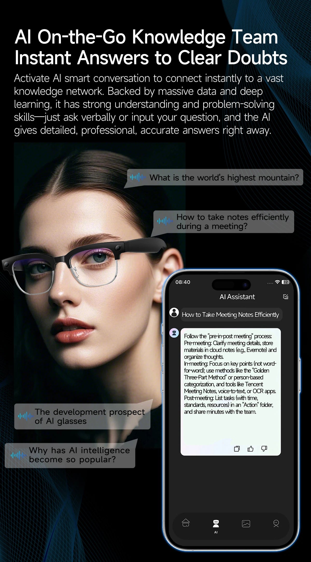 Vabena 2026 Smart Camera Glasses for Men - 800W, AI, Video & Translation
