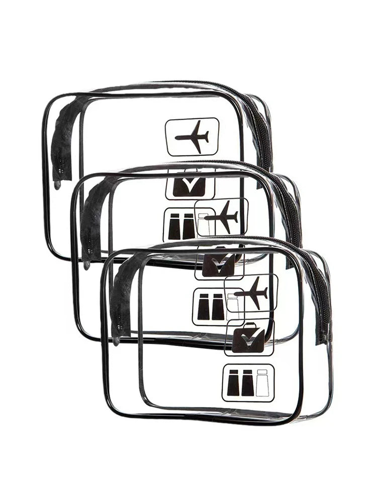 Vabena 3 Pcs Clear Travel Toiletry Bags - Airport Compliant Cosmetic Pouches