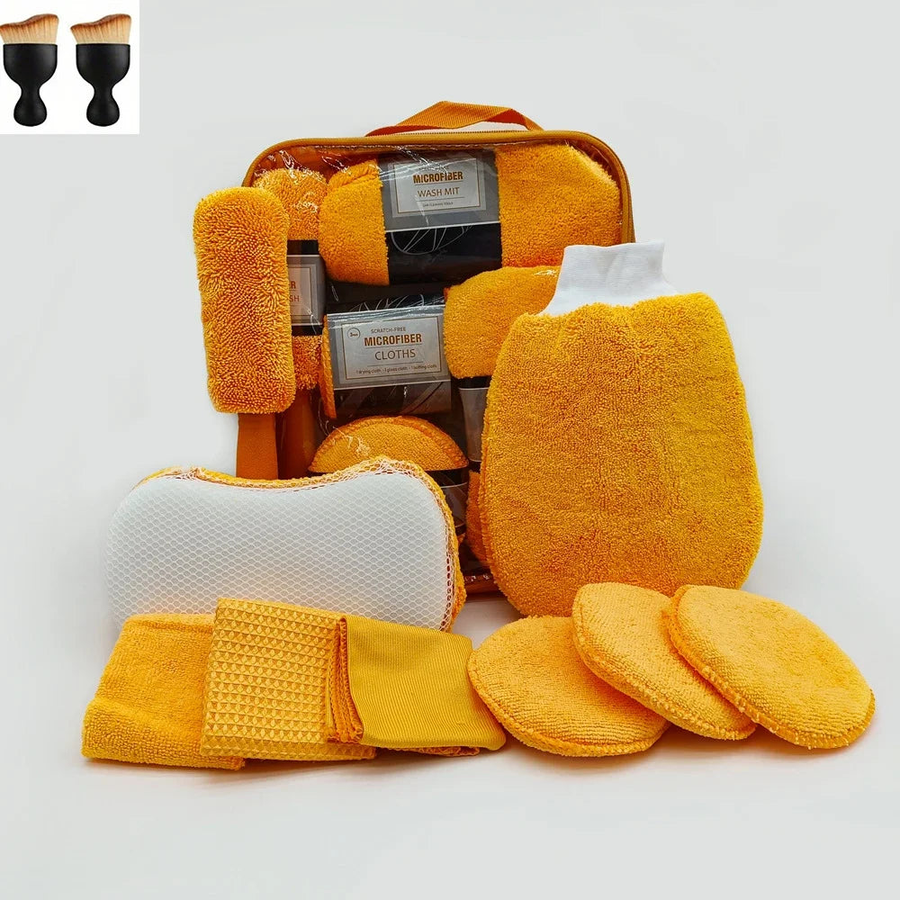 11pcs Car Cleaning Kit with Tire Brush & Microfiber Gloves
