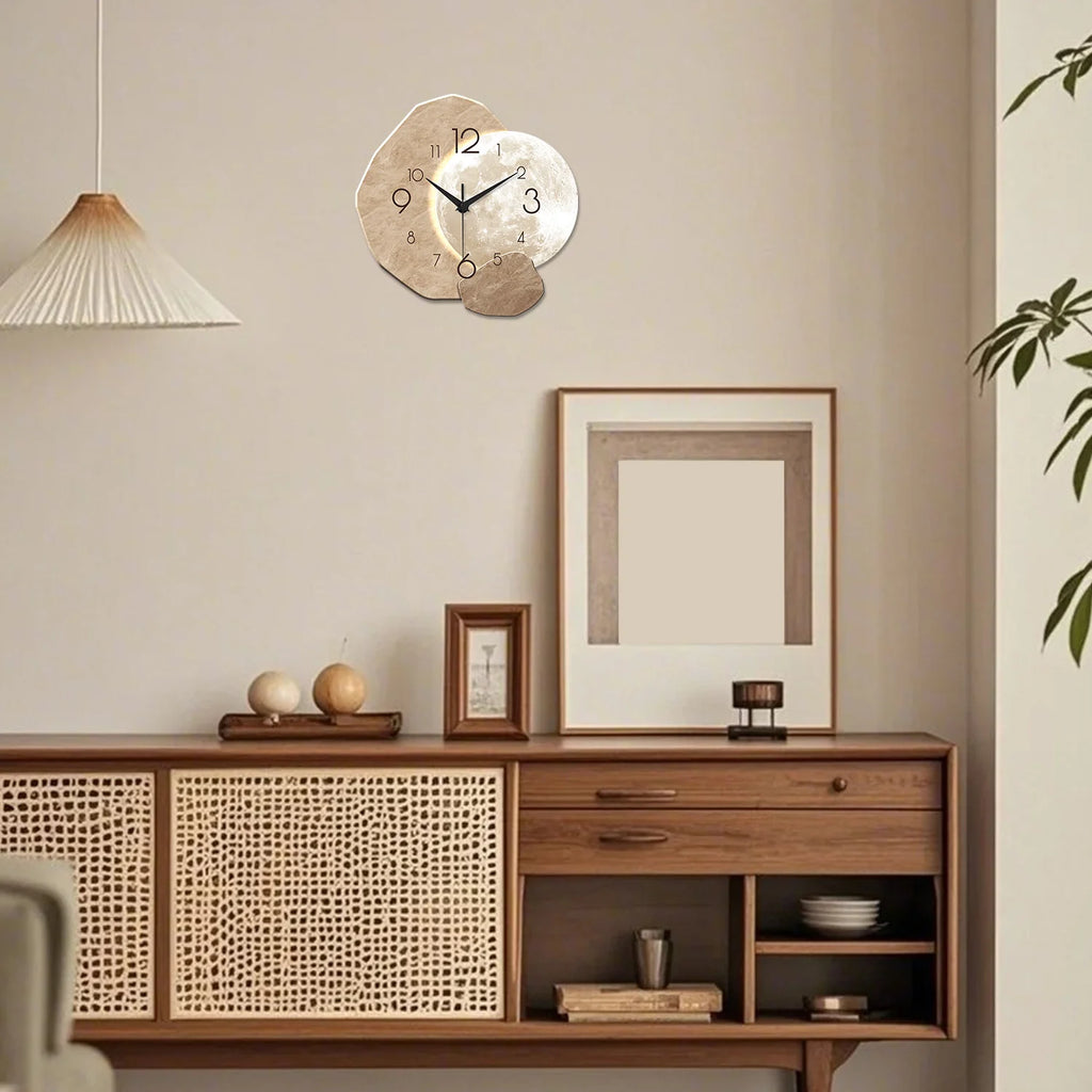 Modern Silent Moon Design Wooden Wall Clock - Quartz Movement