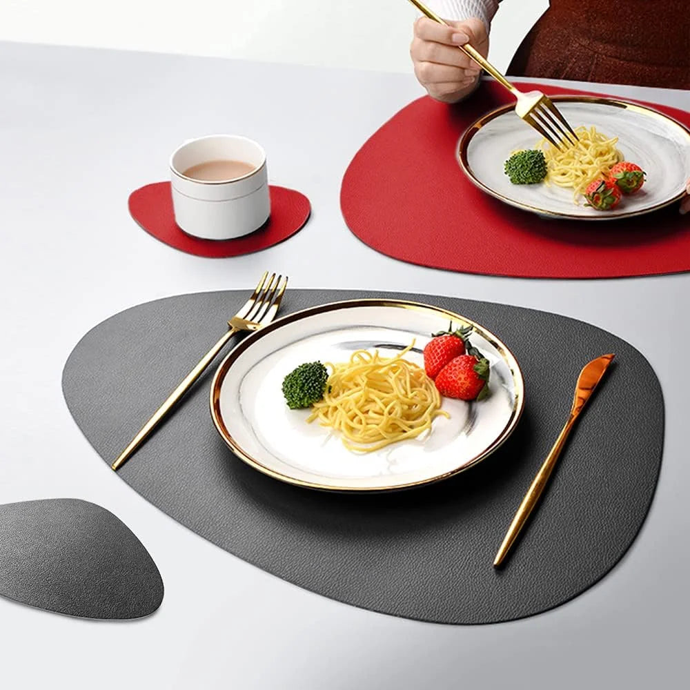 Modern Irregular PU Leather Placemats - Waterproof & Reversible Dining Table Mats