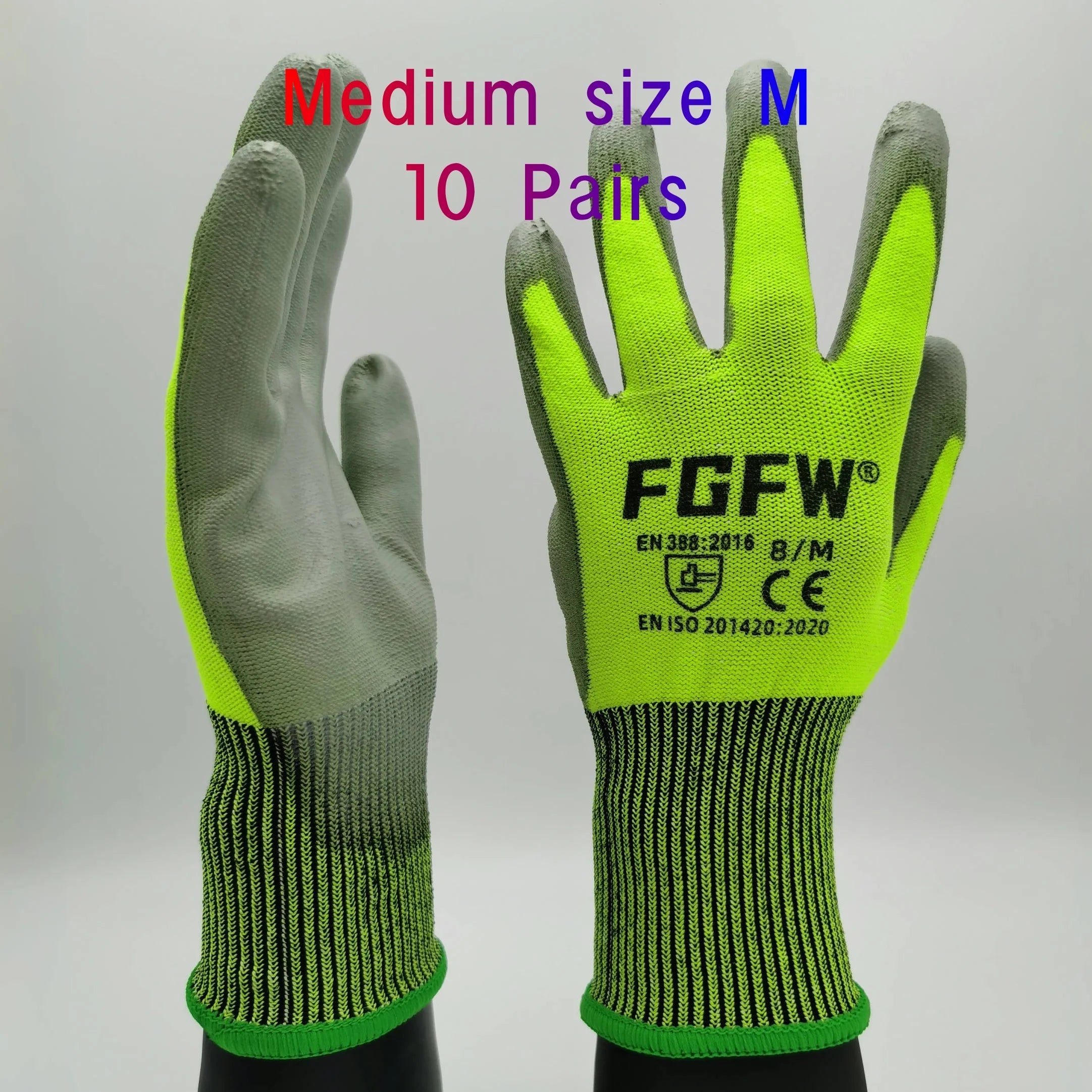10 Pairs Military-Grade Level C Cut Resistant Gloves EN388 Certified for Industrial Use