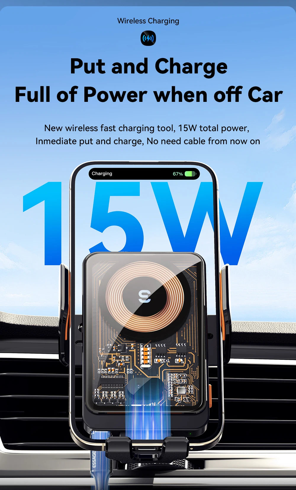 Essager 15W Qi Fast Wireless Car Charger & Phone Holder