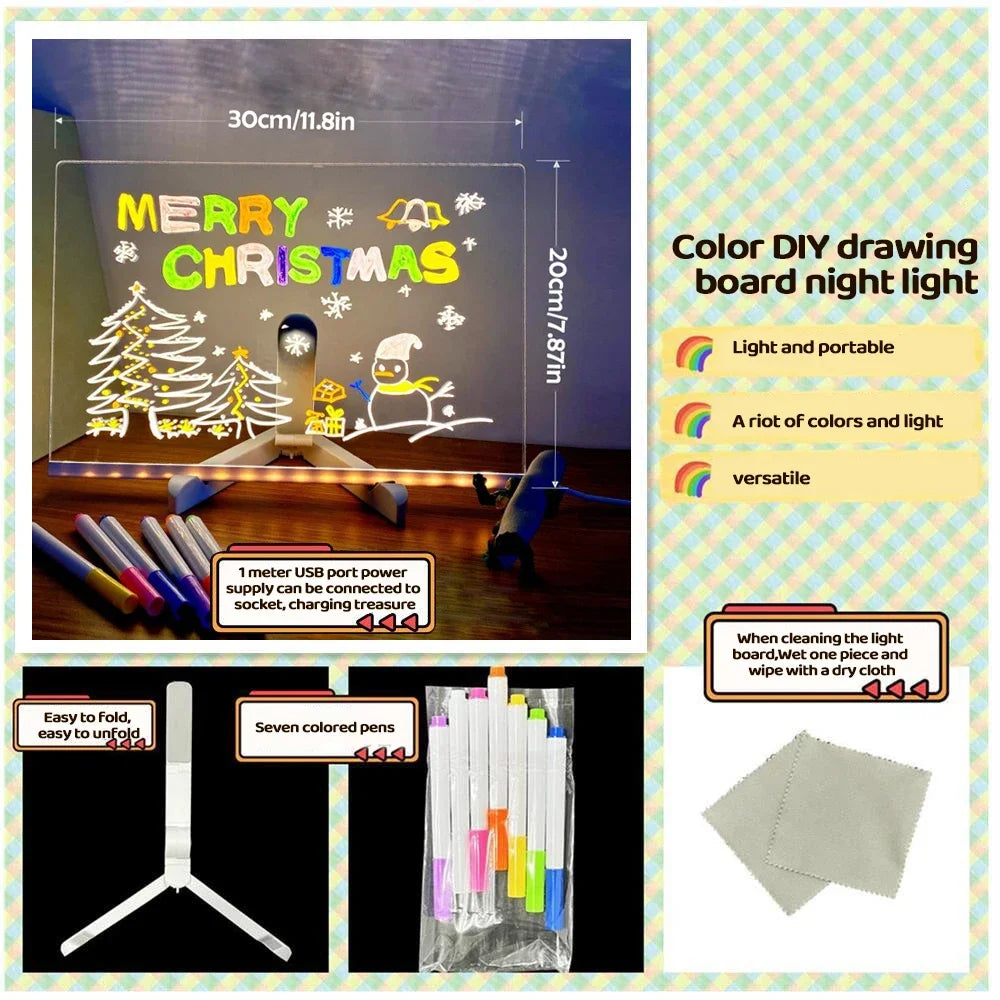 LED Note Board & Night Light | RGB Erasable Drawing Board for Kids