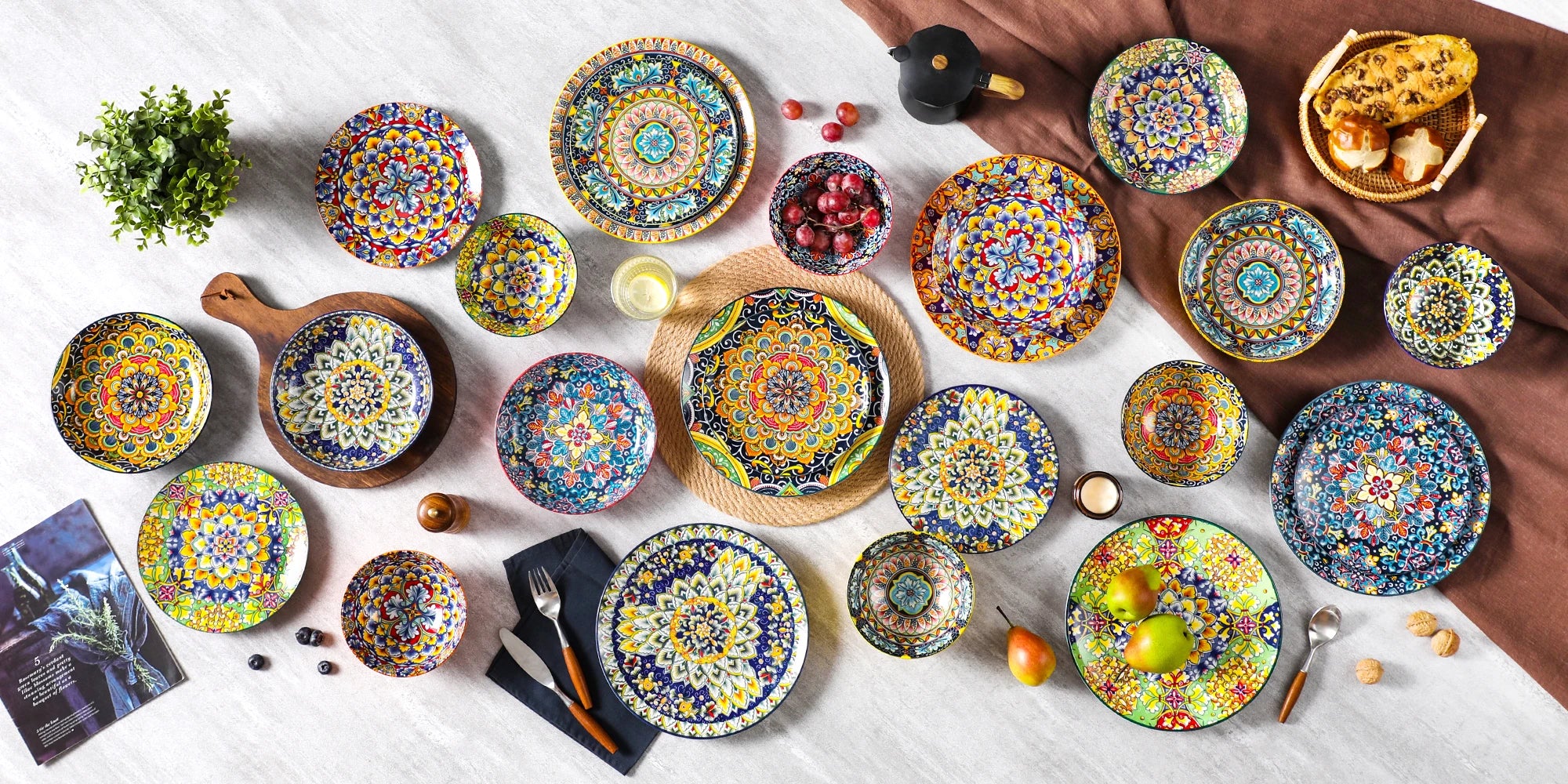 vancasso Bohemian Stoneware Dinnerware Set for 6 - Rustic Tableware