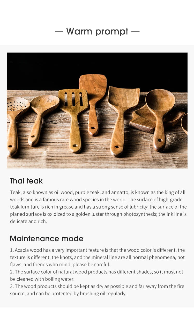 9-Piece Teak Wooden Cooking Utensil Set with Holder