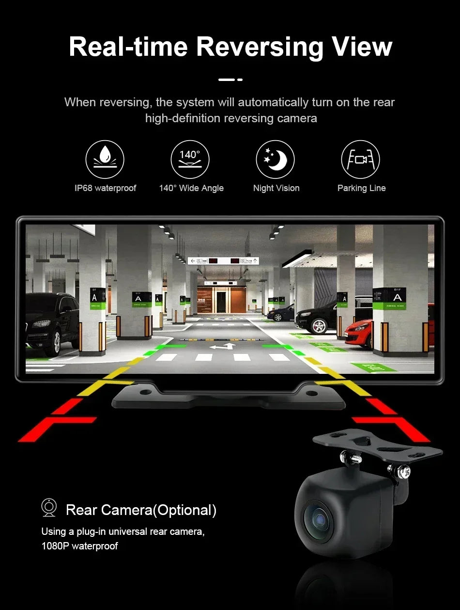 Srnubi 10.26" 4K Dash Cam with CarPlay, Android Auto & GPS
