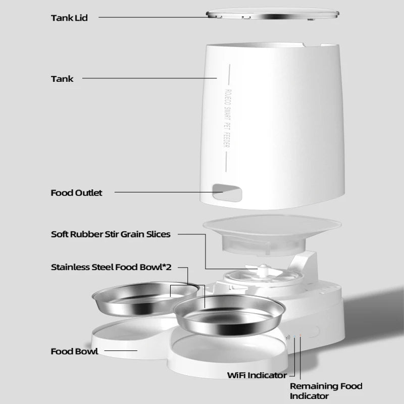 ROJECO Smart WiFi Double Automatic Pet Feeder | Remote Control Kibble Dispenser