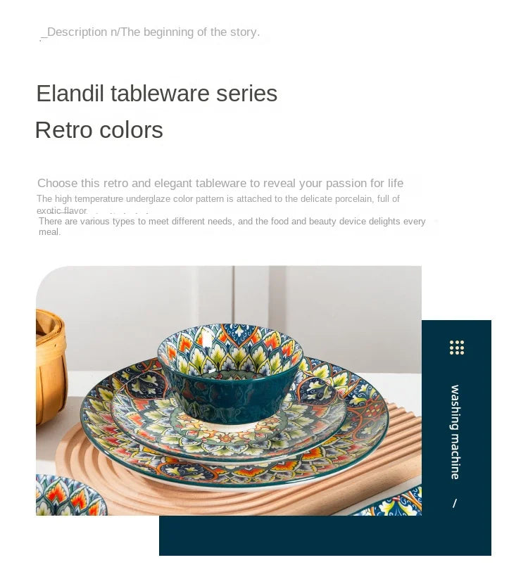 Bohemia Retro Ceramic Dinner Plate Set - Elegant Household Tableware