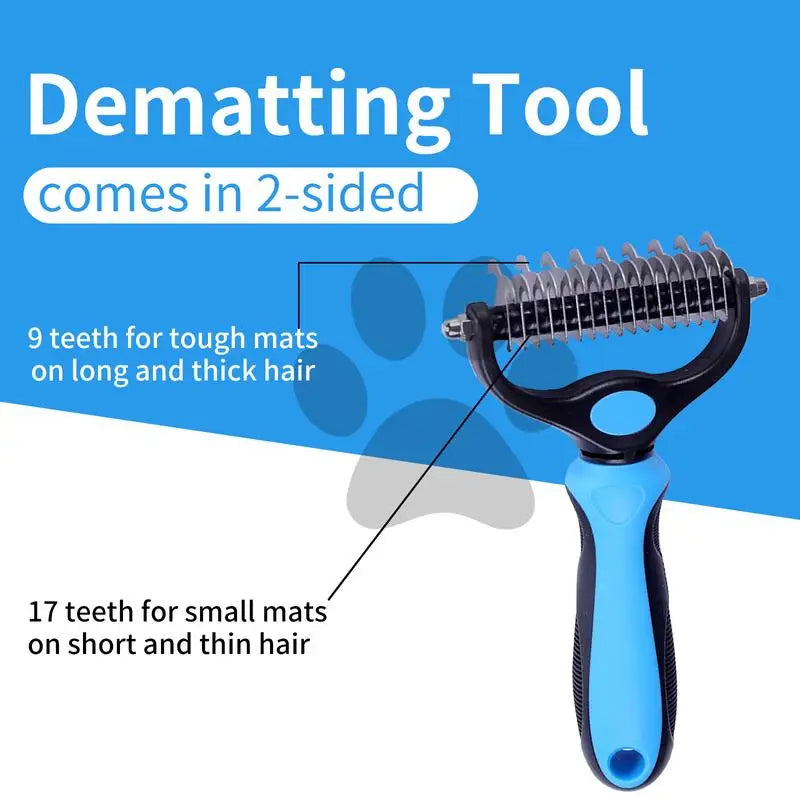2in1 Pet Deshedding Brush & Knot Cutter - Stainless Steel Dog & Cat Grooming Tool