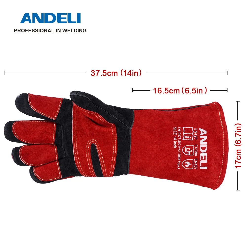 ANDELI 14inch Welding Gloves - TIG/MIG/BBQ Heat Resistant Long Sleeve