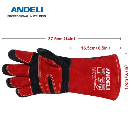 ANDELI 14inch Welding Gloves - TIG/MIG/BBQ Heat Resistant Long Sleeve