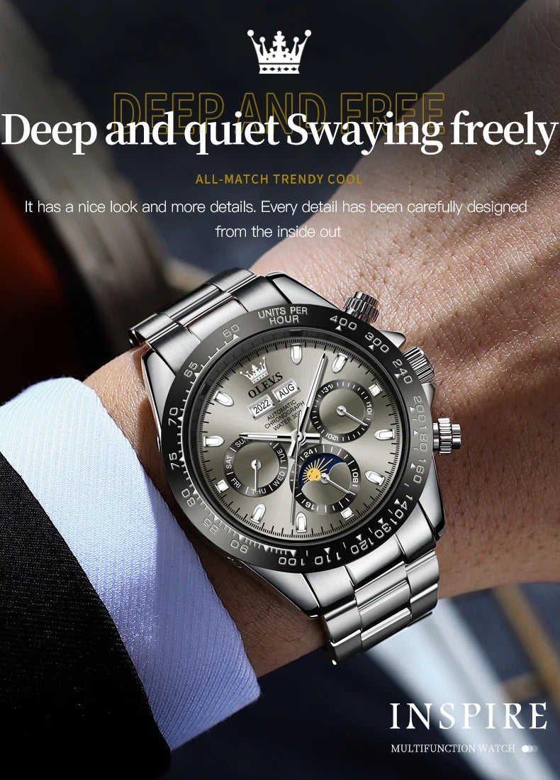 OLEVS 6654 Luxury Automatic Mechanical Chronograph Men's Watch Waterproof Luminous
