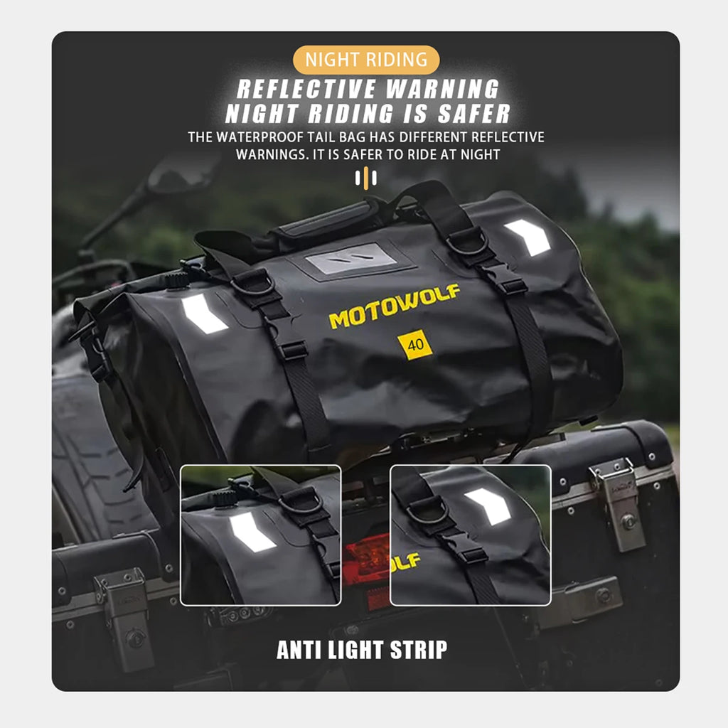 Waterproof Motorcycle Tail Bag | Dry Roll Luggage | 20L, 40L, 66L