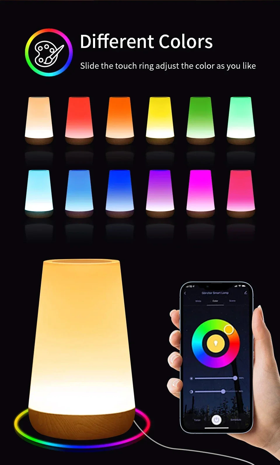 TUYA WiFi Smart LED Touch Bedside Lamp - Dimmable Night Light with USB, Alexa, Google Home