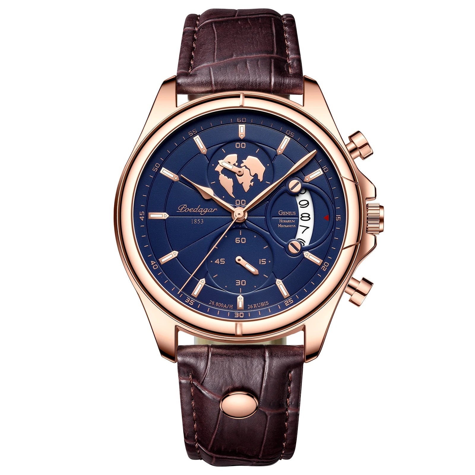 POEDAGAR Luxury Chronograph Watch for Men - Waterproof, Leather Strap, Date