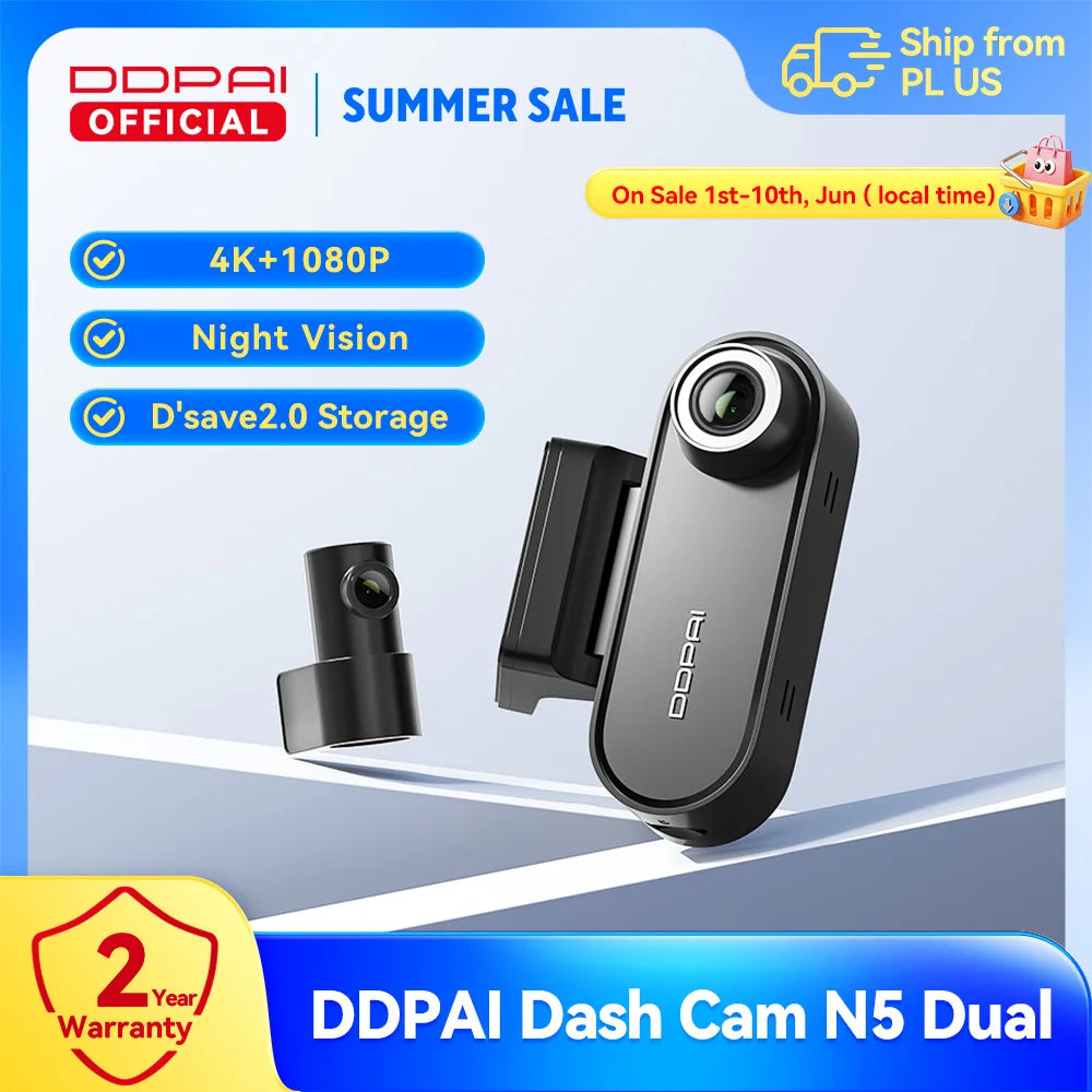 DDPAI N5 Dual 4K Dash Cam - Front & Rear, NightVIS, ADAS, GPS