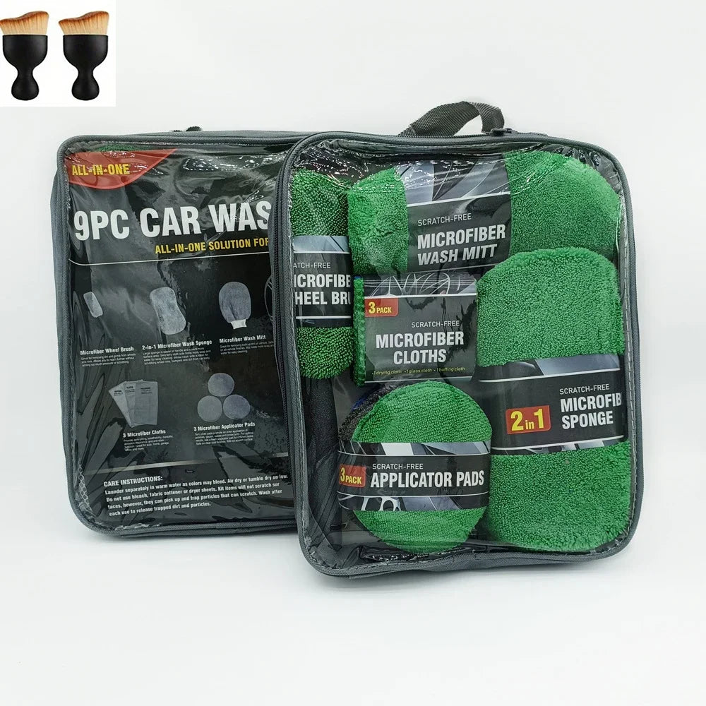 11pcs Car Cleaning Kit with Tire Brush & Microfiber Gloves