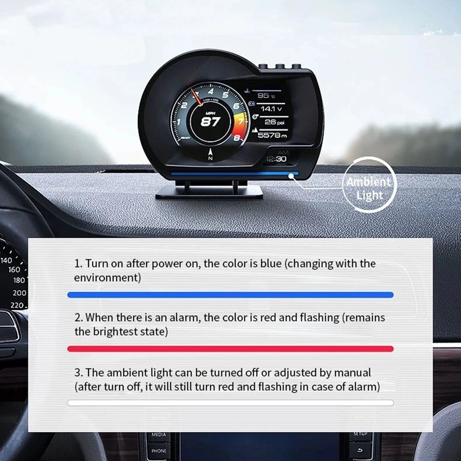 Vabena OBD2+GPS HUD: Smart Speedometer, RPM & Warning for Car & Truck