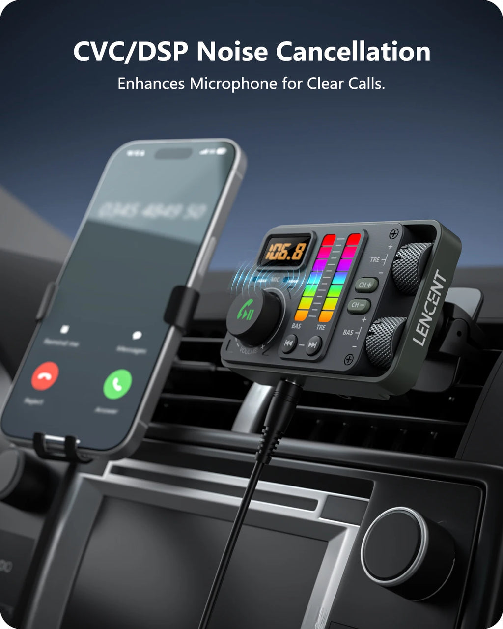 LENCENT Bluetooth 5.3 Car FM Transmitter & Fast Charger
