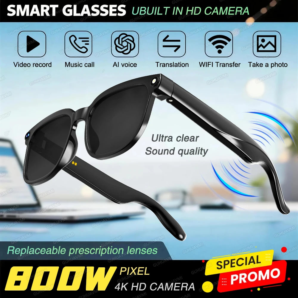 GUHUAVMI 800W HD Camera Glasses for Men - Hands-Free Translator & Video