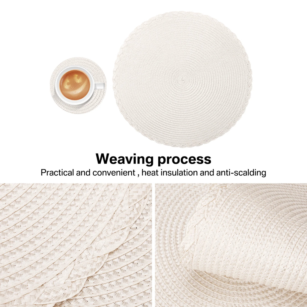 Set of 12 Round Braided Placemats & Coasters | Washable, Heat Resistant & Non-Slip