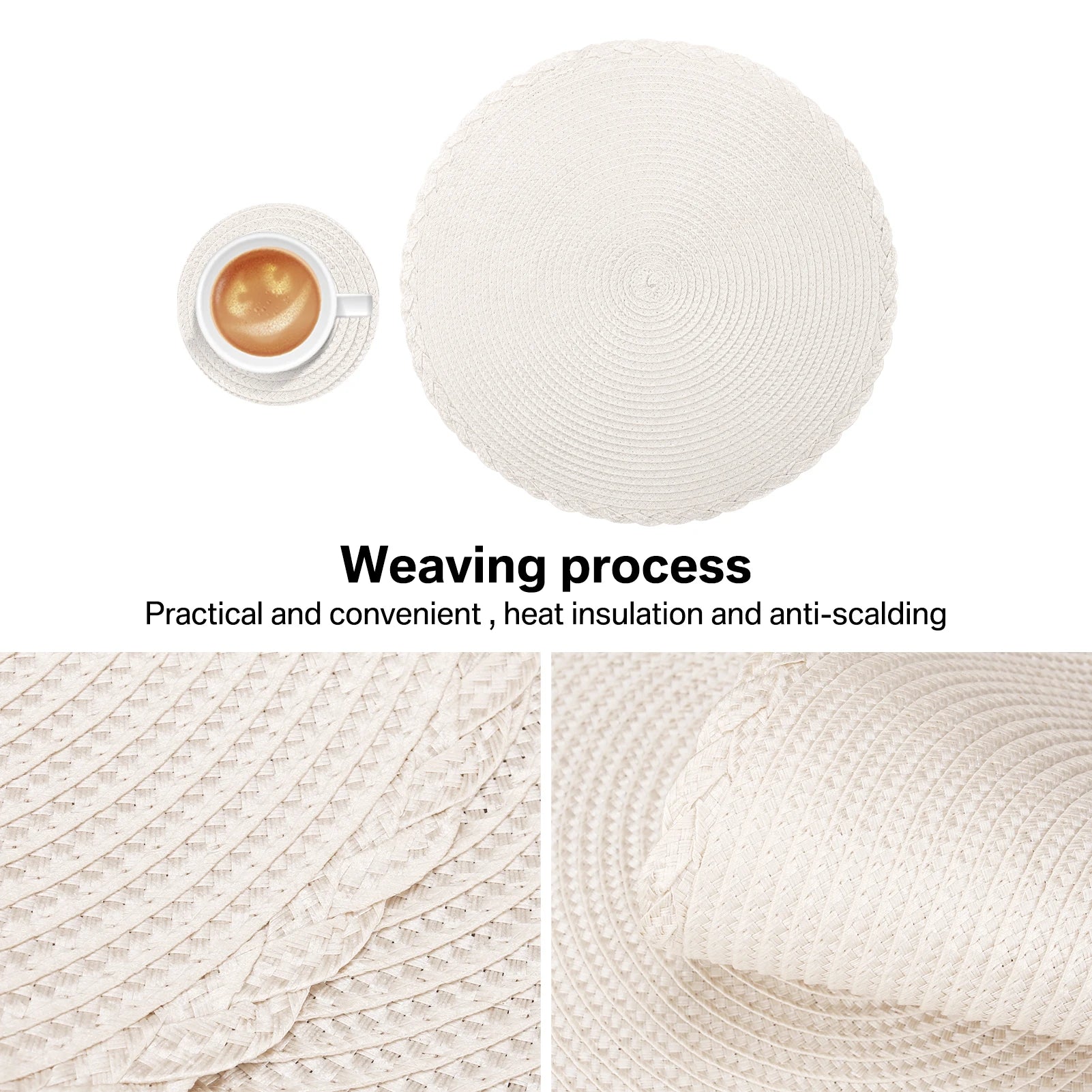 Elegant Round Braided Placemats - Set of 6 Table Mats & Coasters