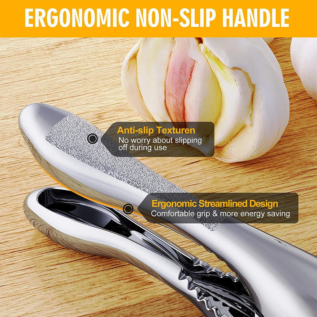 Stainless Steel 2-in-1 Garlic Press & Slicer Mincer | Dual Function Kitchen Tool