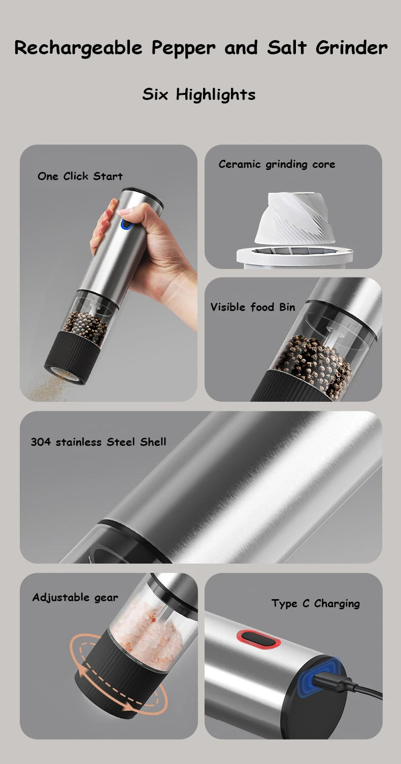 Electric Salt Pepper Grinder Automatic Rechargeable Mill