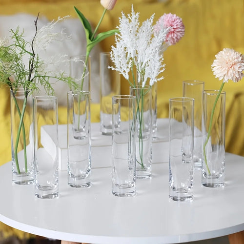 12 Clear Glass Cylinder Vases - Bulk Floral Decor for Events & Home