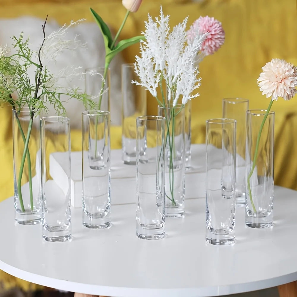 Clear Glass Cylinder Vases - 12-Piece Set for Home & Events Decor