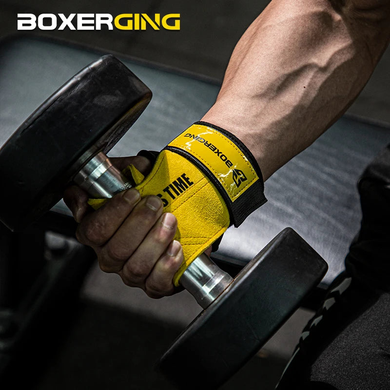 Vabena Cowhide Gym Gloves Grips - Anti-Skid Palm Protection for Weightlifting