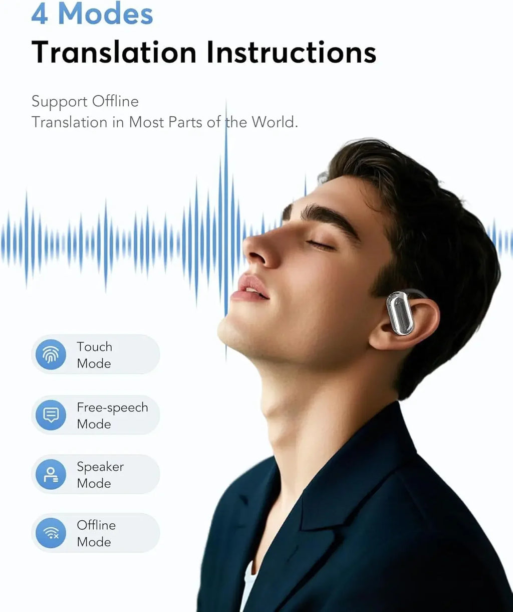 UYUXIO Real-Time AI Translator Headphones – 144 Languages 3-in-1 OWS Earbuds for Business