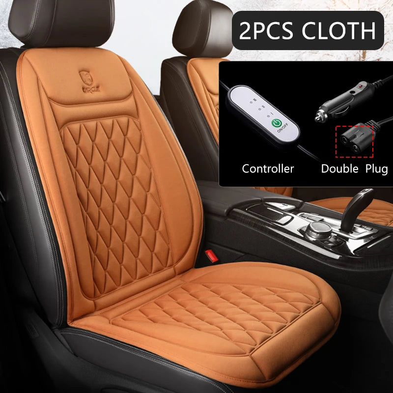 12V Heated Car Seat Cushion | Universal Cloth & Flannel Set