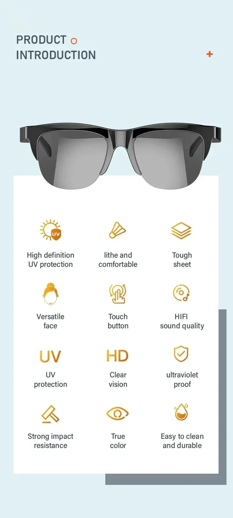 DIXSG Smart Sunglasses with Bluetooth Audio & Blue Light Protection