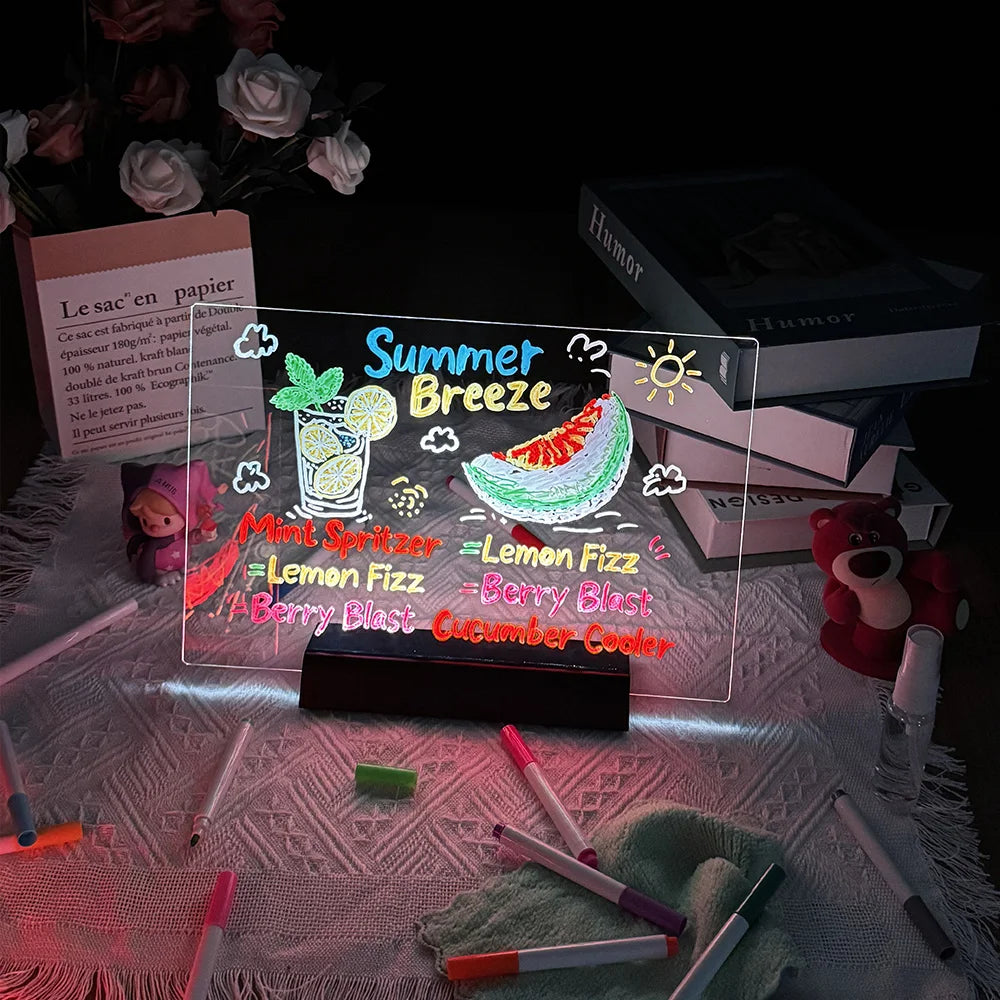 LED Note Board & Night Light | RGB Erasable Drawing Board for Kids