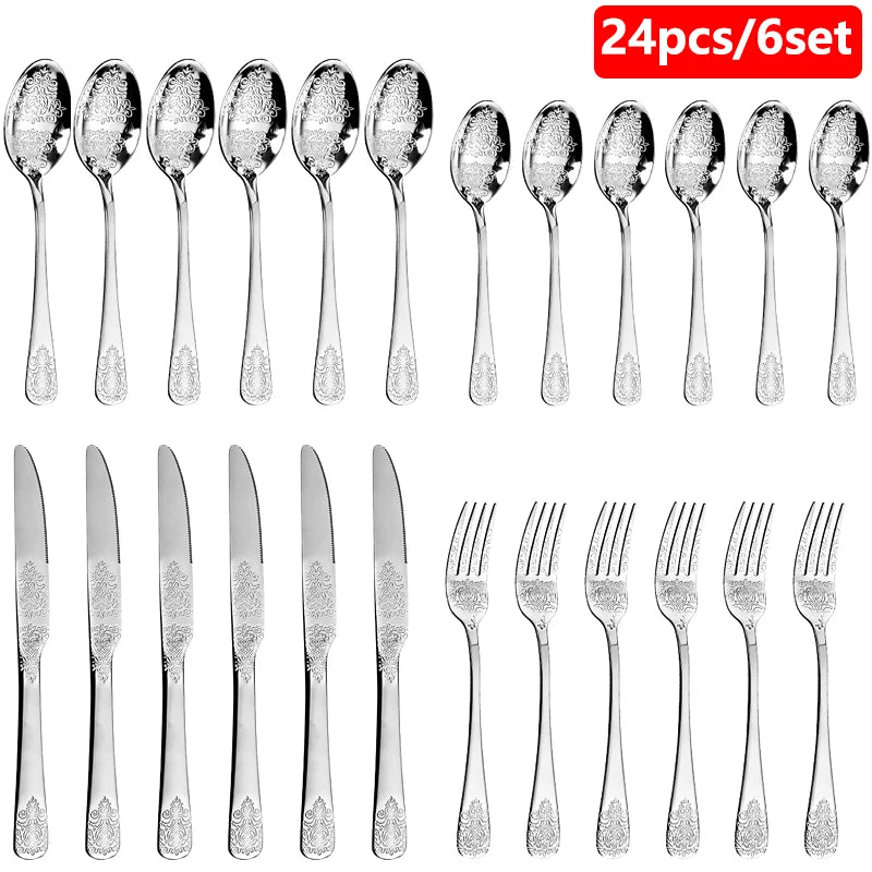 Luxury Vintage Gold Silverware Set | 16/24 Piece Dining Collection