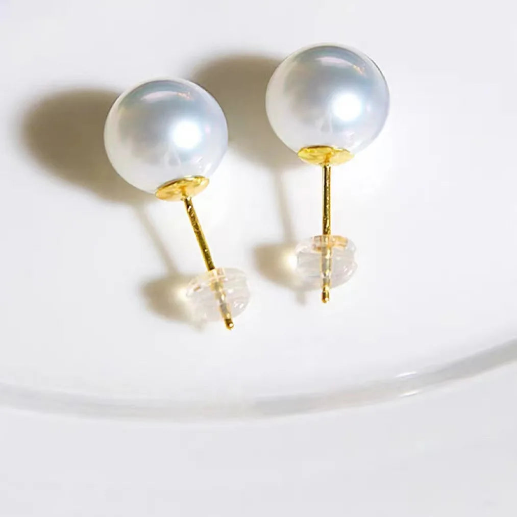 AAAA+ Akoya Pearl & 14K Gold Stud Earrings - Timeless Elegance